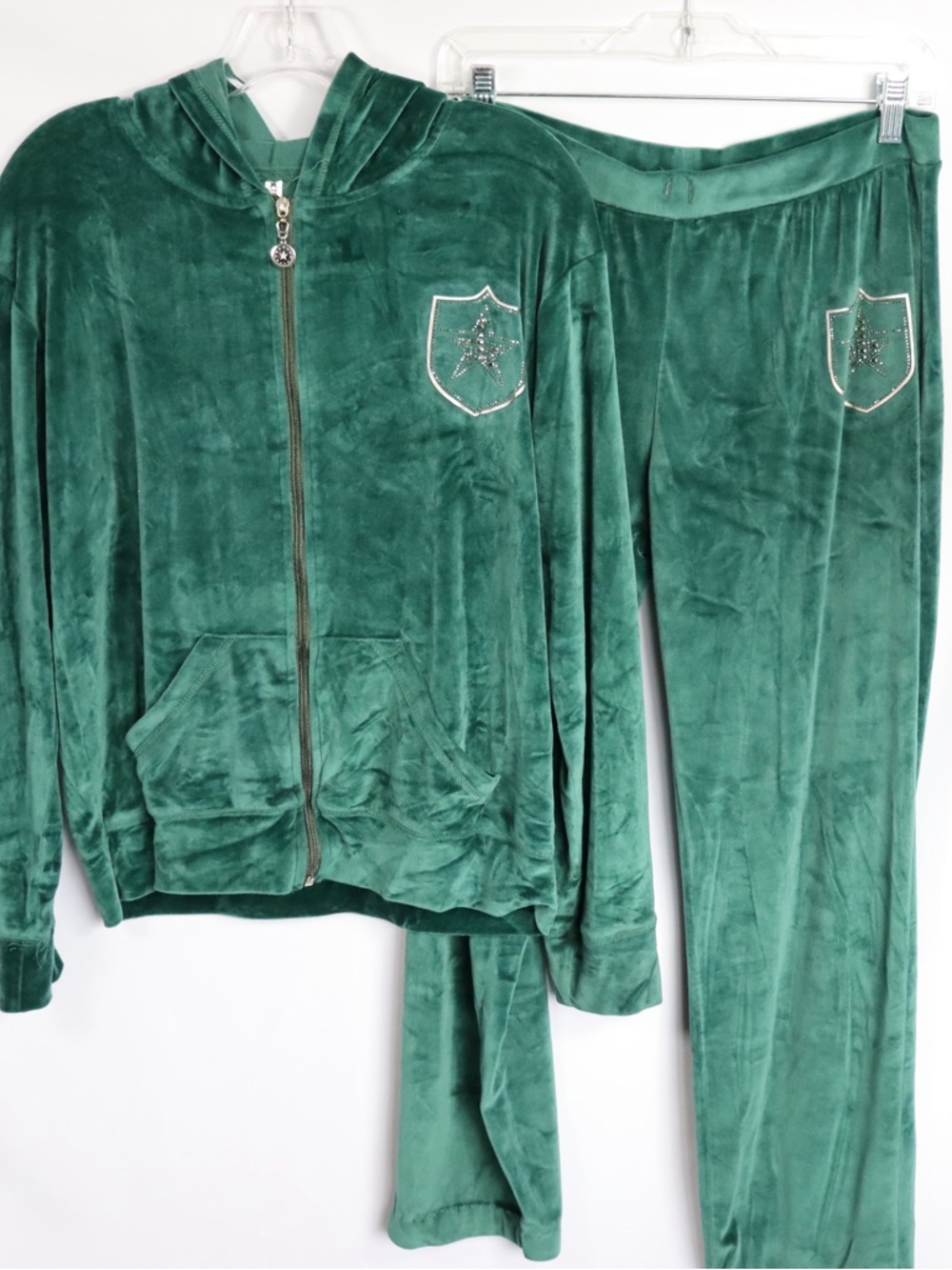 Teen Fitness Velour Tracksuit Set Green Hoodie & Pants Y2K Matching Set - Picture 2 of 11